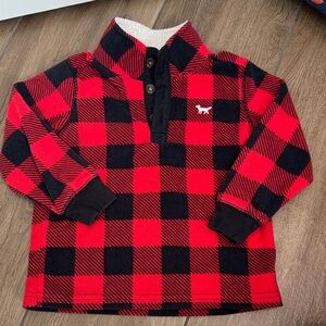 Carter's Red and Black buffalo Plaid fleece Kids sweater